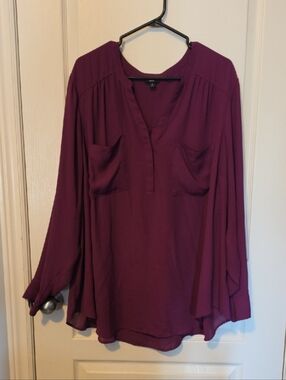 torrid Plum Split-Neck Harper Blouse With Full Length Sleeves